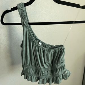 Green One Shoulder Crop Top